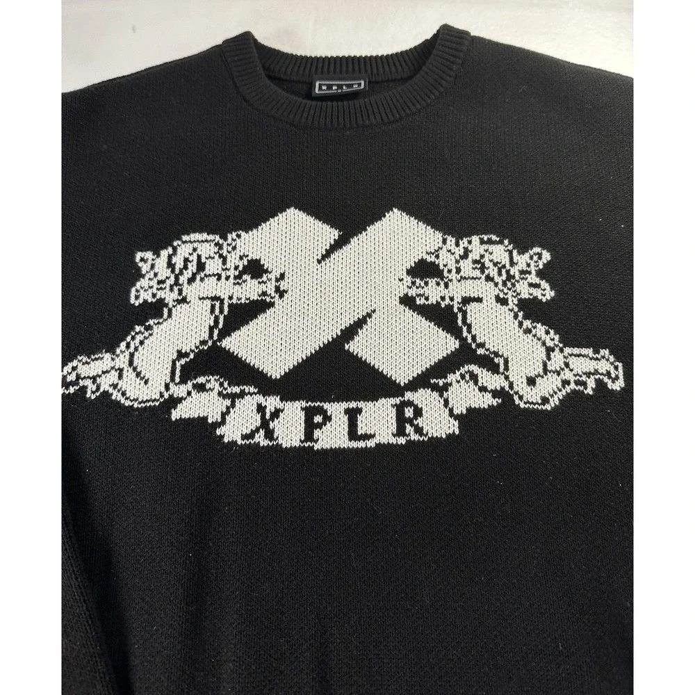 XPLR Mens Knit Cherub Sweater Medium Black White‎ Heavy Pullover
